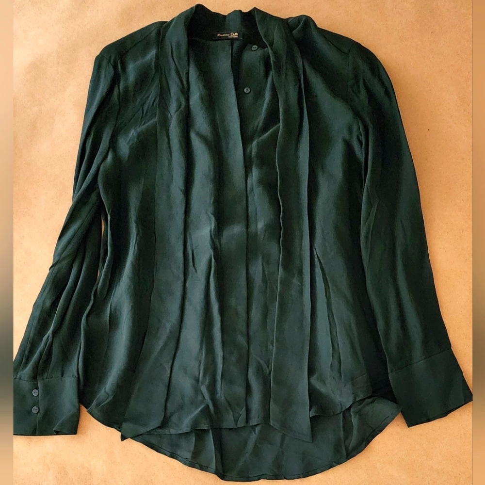 Massimo Dutti Green Tie Neck Blouse Size 4